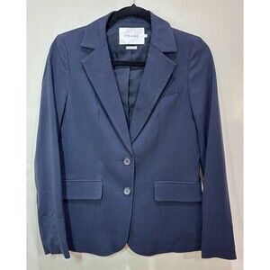 Frame Navy Blue Blazer Jacket Women 2 Cupro Linen 2-Buttons Quiet Luxury Preppy